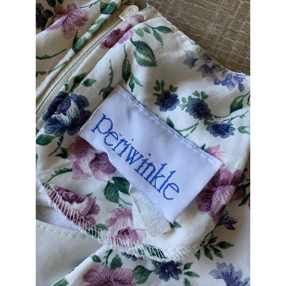 Vintage Periwinkle Floral Midi Dress Womens A-Line Puff Sleeve Belt Cottagecore - Picture 2 of 12